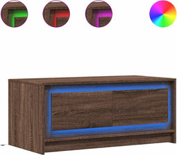 vidaXL - Salontafel - met - LED-verlichting - bewerkt - hout - bruin - eikenkleur
