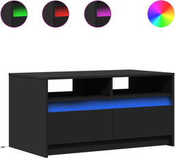 vidaXL - Salontafel - met - LED-verlichting - bewerkt - hout - zwart