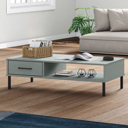 vidaXL - Salontafel - met - metalen - poten - OSLO - massief - grenenhout - grijs