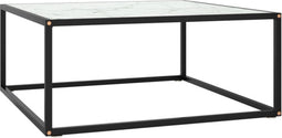 vidaXL - Salontafel - met - wit - marmerglas - 80x80x35 - cm - zwart