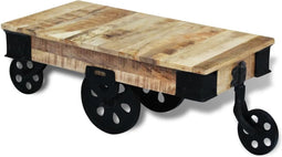vidaXL - Salontafel - op - wieltjes - ruw - mangohout