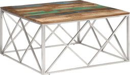 vidaXL - Salontafel - roestvrij - staal - en - gerecycled - hout - zilverkleurig