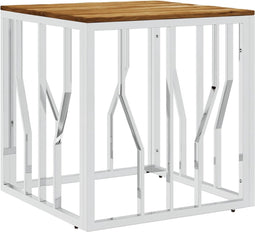 vidaXL - Salontafel - roestvrij - staal - en - massief - acaciahout - zilverkleurig