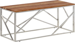 vidaXL - Salontafel - roestvrij - staal - en - massief - acaciahout - zilverkleurig