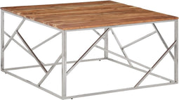 vidaXL - Salontafel - roestvrij - staal - en - massief - acaciahout - zilverkleurig