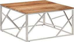 vidaXL - Salontafel - roestvrij - staal - en - massief - acaciahout - zilverkleurig
