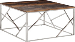 vidaXL - Salontafel - roestvrij - staal - en - massief - bielshout - zilverkleurig
