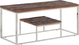 vidaXL - Salontafel - roestvrij - staal - en - massief - bielshout - zilverkleurig