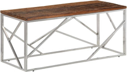 vidaXL - Salontafel - roestvrij - staal - en - massief - bielshout - zilverkleurig