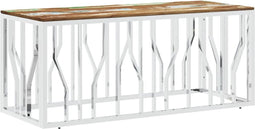vidaXL - Salontafel - roestvrij - staal - en - massief - gerecycled - hout - zilver