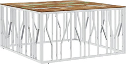 vidaXL - Salontafel - roestvrij - staal - en - massief - gerecycled - hout - zilver