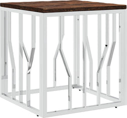 vidaXL - Salontafel - roestvrij - staal - en - massief - gerecycled - hout - zilver