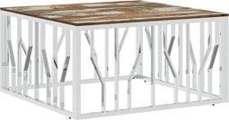 vidaXL - Salontafel - roestvrij - staal - en - massief - gerecycled - hout - zilver