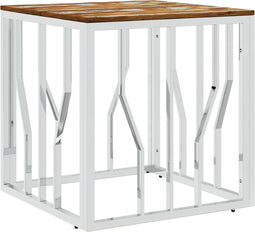 vidaXL - Salontafel - roestvrij - staal - en - massief - gerecycled - hout - zilver