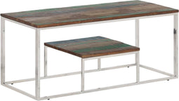 vidaXL - Salontafel - roestvrij - staal - en - massief - gerecycled - hout - zilver