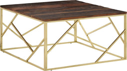 vidaXL - Salontafel - roestvrij - staal - en - massief - hout - goudkleurig