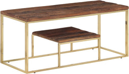 vidaXL - Salontafel - roestvrij - staal - en - massief - hout - goudkleurig