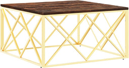 vidaXL - Salontafel - roestvrijstaal - en - massief - gerecycled - hout - goudkleur
