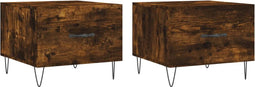vidaXL - Salontafels - 2 - st - 50x50x40 - cm - bewerkt - hout - gerookt - eikenkleurig