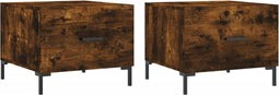 vidaXL - Salontafels - 2 - st - 50x50x40 - cm - bewerkt - hout - gerookt - eikenkleurig