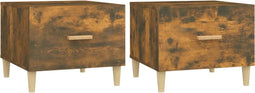 vidaXL - Salontafels - 2 - st - 50x50x40 - cm - bewerkt - hout - gerookt - eikenkleurig