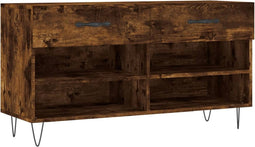 vidaXL - Schoenenbank - 102x35x55 - cm - bewerkt - hout - gerookt - eikenkleurig