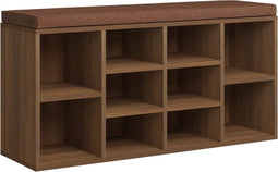 vidaXL - Schoenenbank - 103x30x48 - cm - bewerkt - hout - bruin - eikenkleur