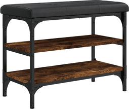 vidaXL - Schoenenbank - 62x32x47 - cm - bewerkt - hout - gerookt - eikenkleurig