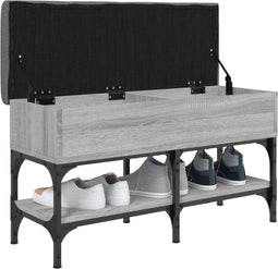 vidaXL - Schoenenbank - 82x32x45 - cm - bewerkt - hout - grijs - sonoma