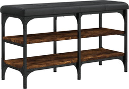 vidaXL - Schoenenbank - 82x32x47 - cm - bewerkt - hout - gerookt - eikenkleurig