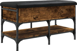 vidaXL - Schoenenbank - 82x42x45 - cm - bewerkt - hout - gerookt - eikenkleurig