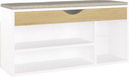 vidaXL - Schoenenbank - en - kussen - 104x30x49 - cm - hout - wit - sonoma - eiken