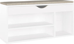 vidaXL - Schoenenbank - met - kussen - 104x30x49 - cm - bewerkt - hout - wit