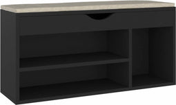 vidaXL - Schoenenbank - met - kussen - 104x30x49 - cm - bewerkt - hout - zwart