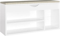 vidaXL - Schoenenbank - met - kussen - 104x30x49 - cm - bewerkt - hout - hoogglans - wit