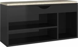 vidaXL - Schoenenbank - met - kussen - 104x30x49 - cm - hout - hoogglans - zwart