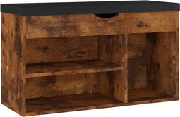 vidaXL - Schoenenbank - met - kussen - 80x30x47 - cm - bewerkt - hout - gerookt - eiken