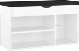 vidaXL - Schoenenbank - met - kussen - 80x30x47 - cm - bewerkt - hout - hoogglans - wit