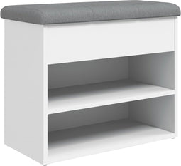 vidaXL - Schoenenbankje - 62x32x50 - cm - bewerkt - hout - wit
