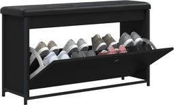 vidaXL - Schoenenbankje - met - klaplade - 102x32x56 - cm - zwart