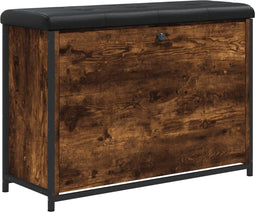 vidaXL - Schoenenbankje - met - klaplade - 82x32x56 - cm - gerookt - eikenkleurig
