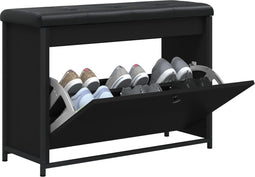 vidaXL - Schoenenbankje - met - klaplade - 82x32x56 - cm - zwart