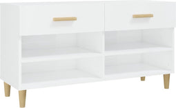 vidaXL - Schoenenkast - 102x35x55 - cm - bewerkt - hout - hoogglans - wit