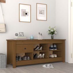 vidaXL - Schoenenkast - 110x38x45,5 - cm - massief - grenenhout - honingbruin