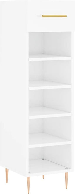 vidaXL - Schoenenkast - 30x35x105 - cm - bewerkt - hout - hoogglans - wit