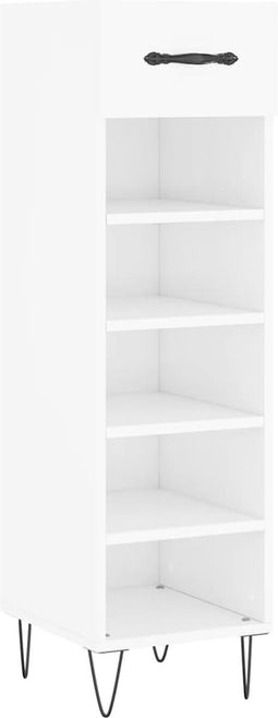 vidaXL - Schoenenkast - 30x35x105 - cm - bewerkt - hout - hoogglans - wit