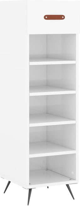 vidaXL - Schoenenkast - 30x35x105 - cm - bewerkt - hout - hoogglans - wit