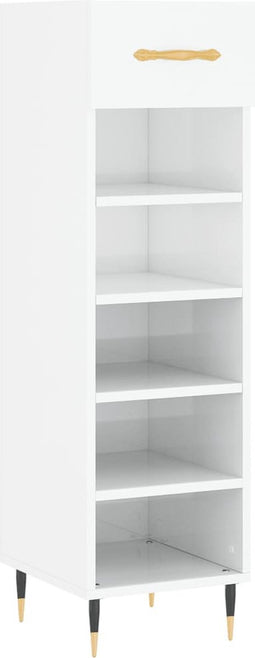 vidaXL - Schoenenkast - 30x35x105 - cm - bewerkt - hout - hoogglans - wit