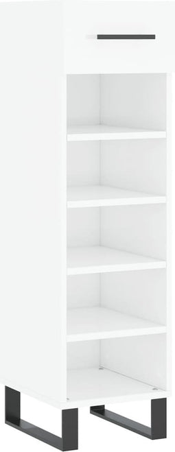 vidaXL - Schoenenkast - 30x35x105 - cm - bewerkt - hout - hoogglans - wit