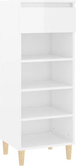 vidaXL - Schoenenkast - 40x36x105 - cm - bewerkt - hout - hoogglans - wit